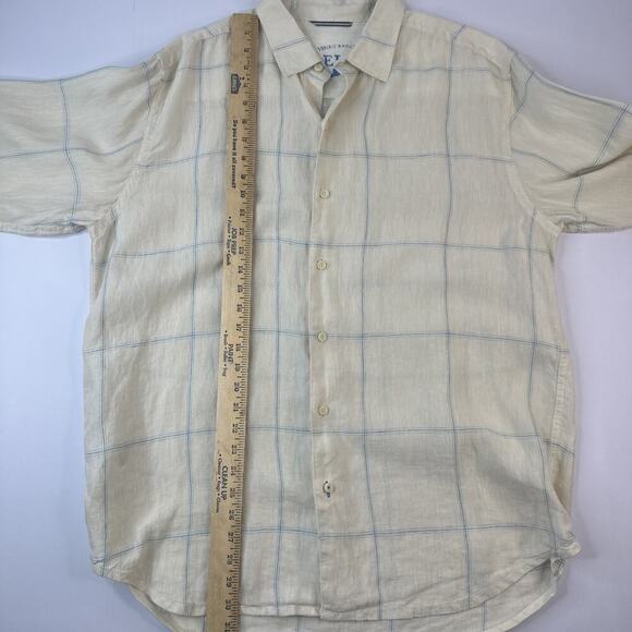 Tommy Bahama Relax Mens Large Linen Blue Button Up Shirt Window Pane - Picture 9 of 12